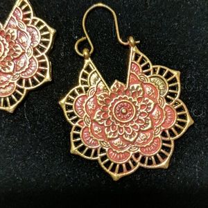 Boho Festival coral and gold pierced earrings